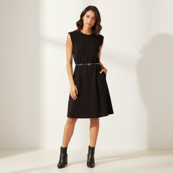 sandro paris Dresses & Skirts - Sandro Paris Fit And Flare Gold Tone Waist Chiffon Black  Dress